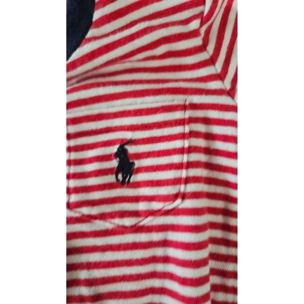 USA Ralph Lauren Baby Boy Red White Striped Short Sleeve pocket Bodysuit 3M